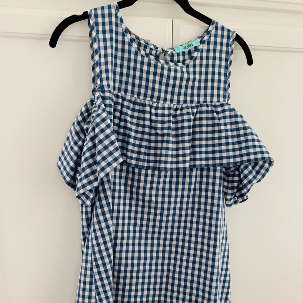 Karlie S EUC blue white gingham wear 2 ways top